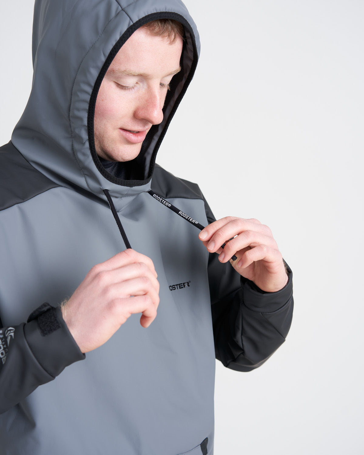 ROOSTER 長袖 グレー/ブラック Rooster Aquafleece Hoodie, Unisex, Oversized, warm, slip on, water