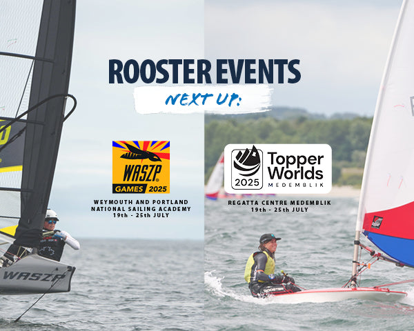 image of a topper and waszp sailor with the event logos for the waszp games and topper worlds 